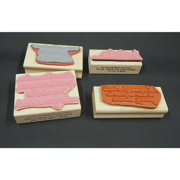 River City Rubber Works Stampin' Up! Wood Mounted Rubber Stamps Lot of 4 Phrases - Picture 2 of 3